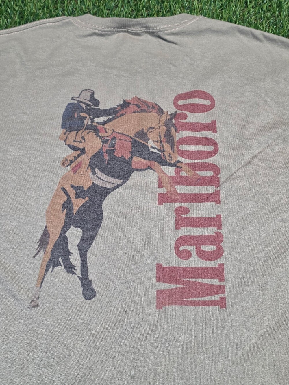 Vintage Marlboro Graphic Pocket T-Shirt Cowboy on Horse Tan